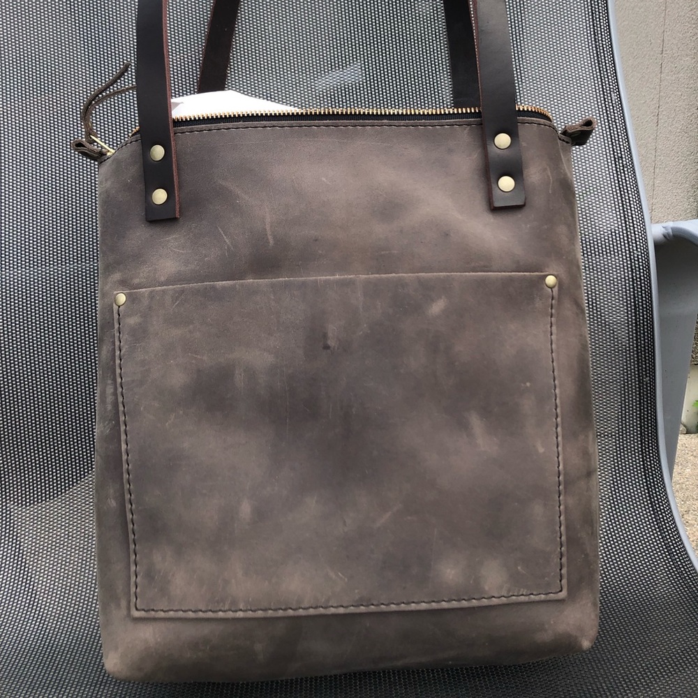 Portland Leather Goods Small Zipped Grey Tote